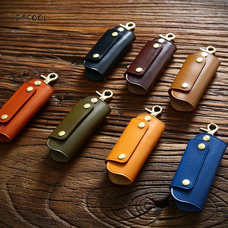 LEACOOL Genuine Leather Unisex Key Wallet Multifunction Keys Organizer Fashion Men Car Key Holders Ladies Smart Housekeeper