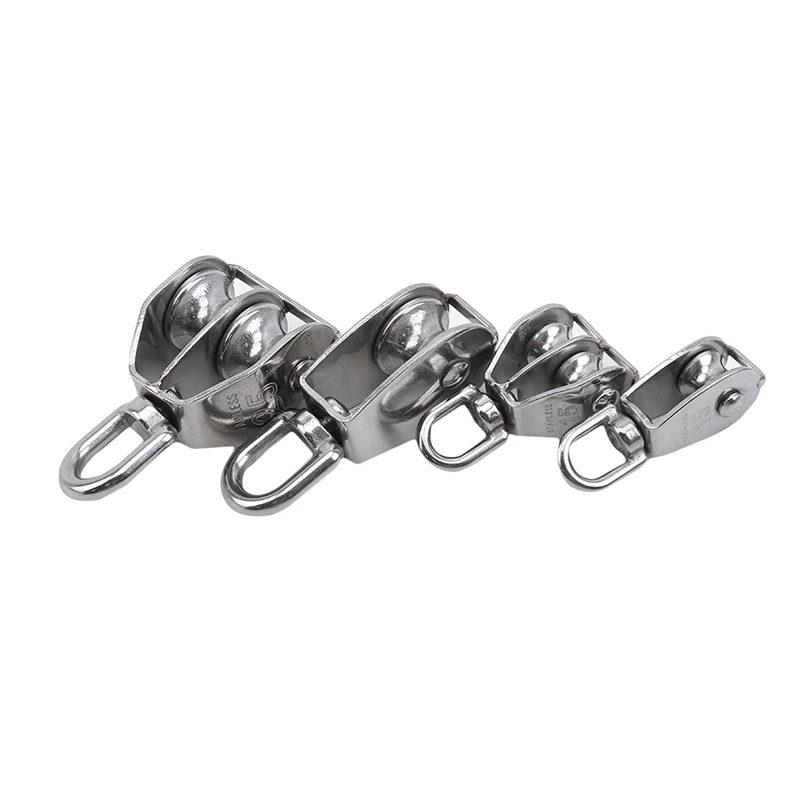 M15/M20 Stainless Steel Pulley Single/Double Wheel Swivel Lifting Rope Pulley Set Bearing Lifting Wheel Tools High Quality