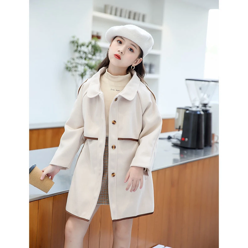 5-16Years Kids Woolen Solid Jackets for Girls Elegant Long Coat 2021 Autumn Winter Girls Thick Outerwear Children Overcoat 6 8 9