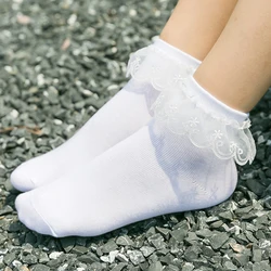 Women Harajuku Sweet Retro Lace Short Socks Lolita Frilly Ruffle Cotton Princess Socks Girls Soft Comfortable Solid Ankle Socks