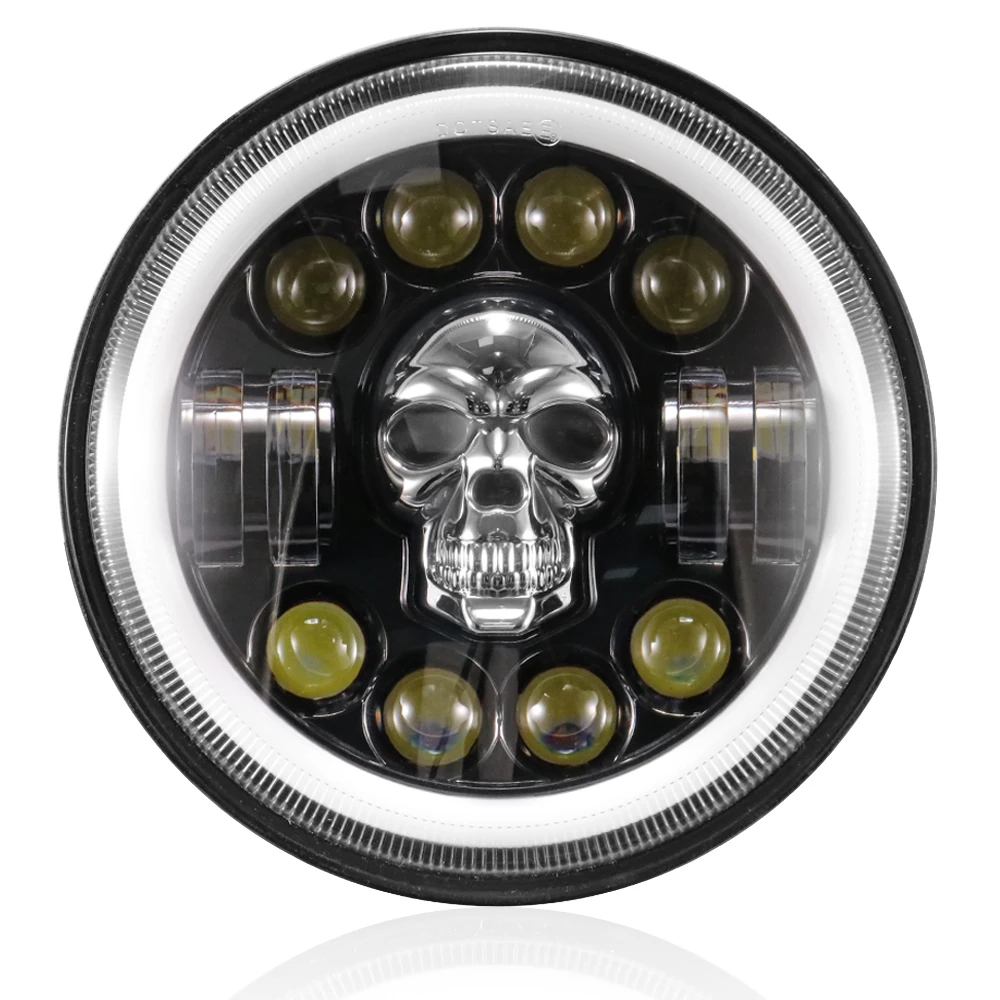 2022 New Motorcycle 7 Inch Skull Headlight Moto Fashion LED Headlamp Scooter 7