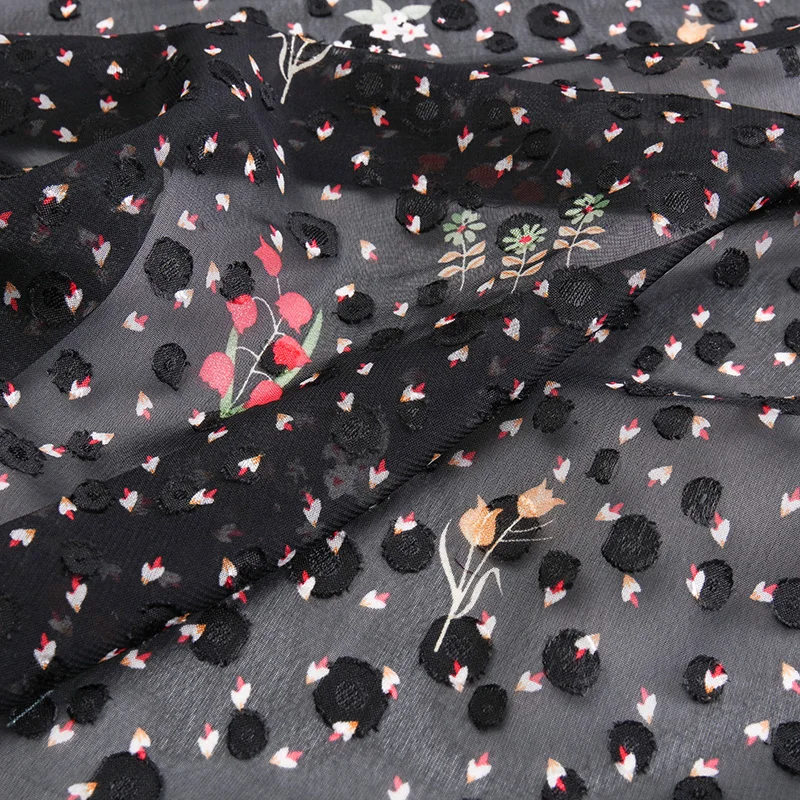 Dot Outer Chiffon Jacquard Print Floral Chiffon Yellow Fabric For Summer Dress Sewing Material a Bit Transparent TJ0712(JA85)