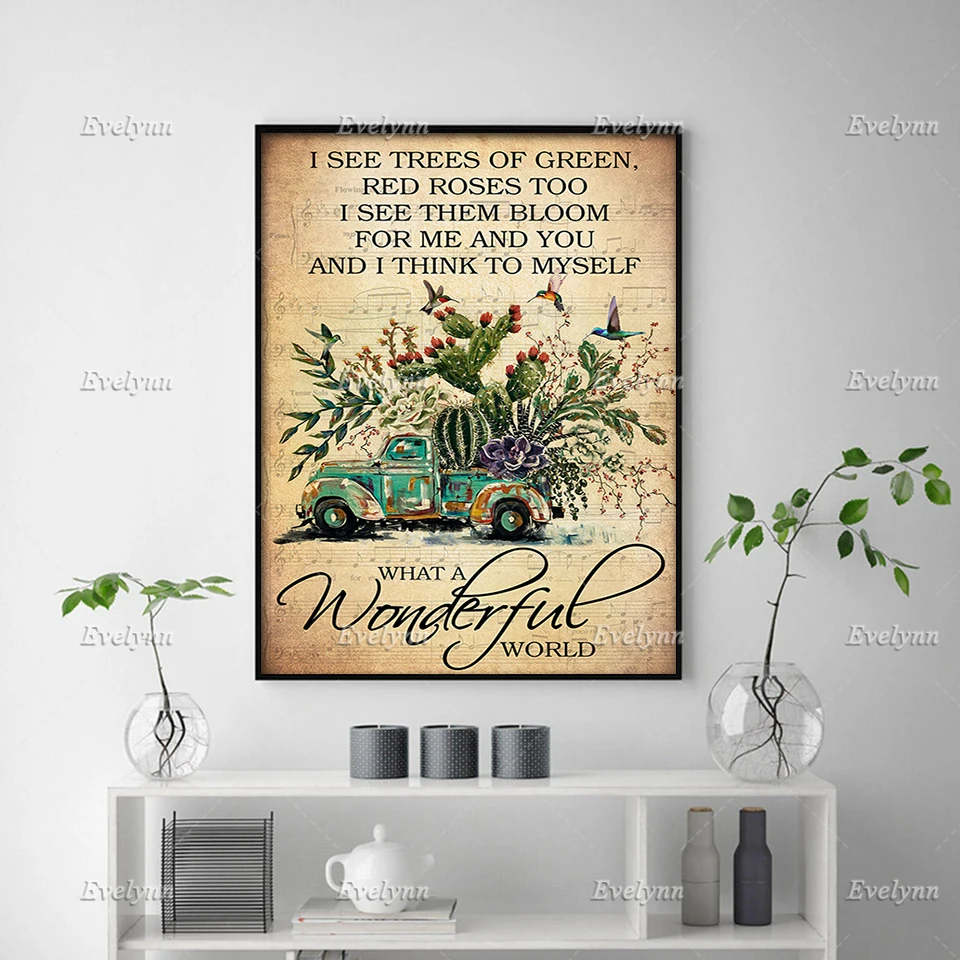 Gardening And Hummingbirds Lovers What A Wonderful World Lyrics Poster Gardener Wall Art Prints Home Decor Canvas Floating Frame