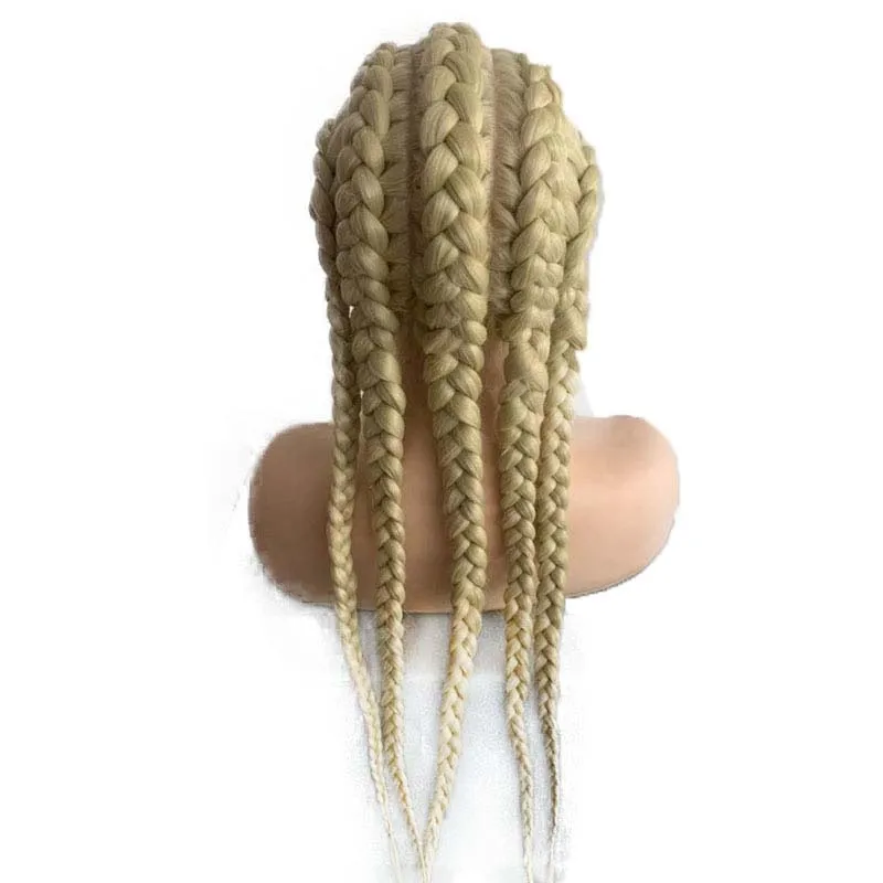 ซิลเวีย Light สีบลอนด์คู่ Braid วิกผมผมสังเคราะห์ Braid Lace ด้านหน้า Wigs ความร้อนทนผมกลาง Parting