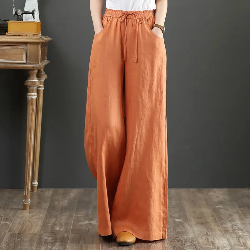 

Idopy Summer High Waist Flare Pants Casual Cotton Linen Loose Comfortable Clothes Women Boho Style Wide Leg Trousers For Female