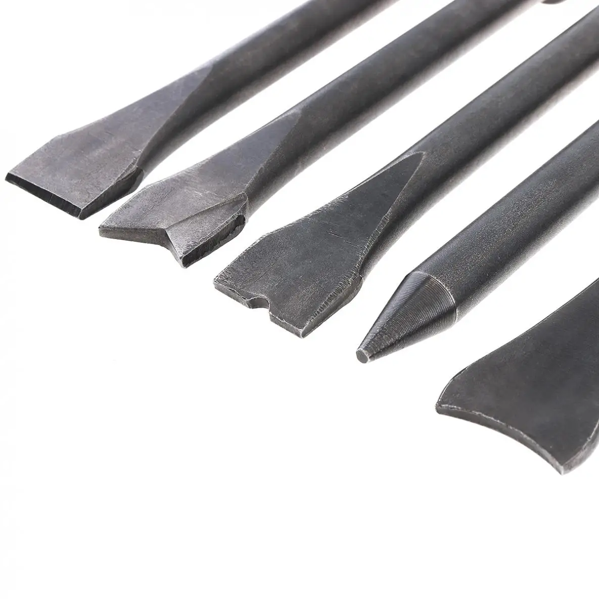5pcs/set Hard 45# Steel Solid Long Air Chisel Impact Head Support Pneumatic Tool for Cutting / Rusting Removal Accessories