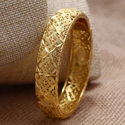 Dubai Gold Color Big Flowers Bangles Set for Women Copper Alloy Ethiopian Arabic Indian Style Wedding Jewelry Gift