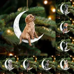 Christmas Decoration Pet Puppy Acrylic Pendant Garland Car Rearview Mirror Dog Hanging Ornaments New Year Tree Home Festoon