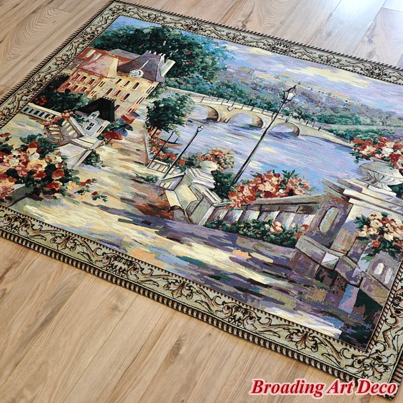 Beautiful Lake View Jacquard Weave Tapestry Wall Hanging Gobelin Home Art Textile Decoration Aubusson Cotton 100% Size 139x106cm