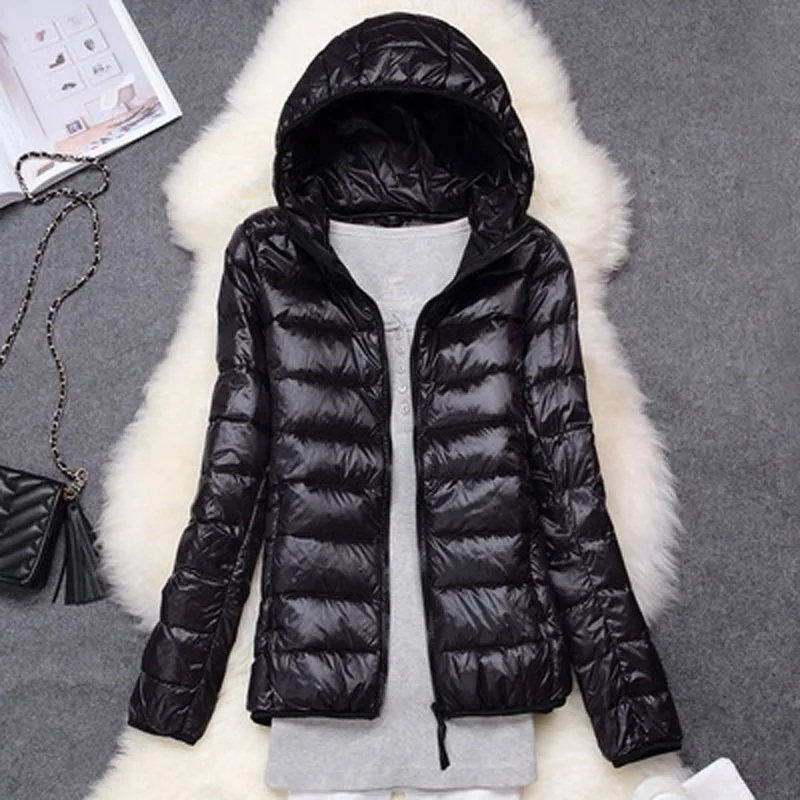 Winter Women Ultralight Thin Down Jacket White Duck Down Hooded Jackets Long Sleeve Warm Coat Parka Female Portable Outwear