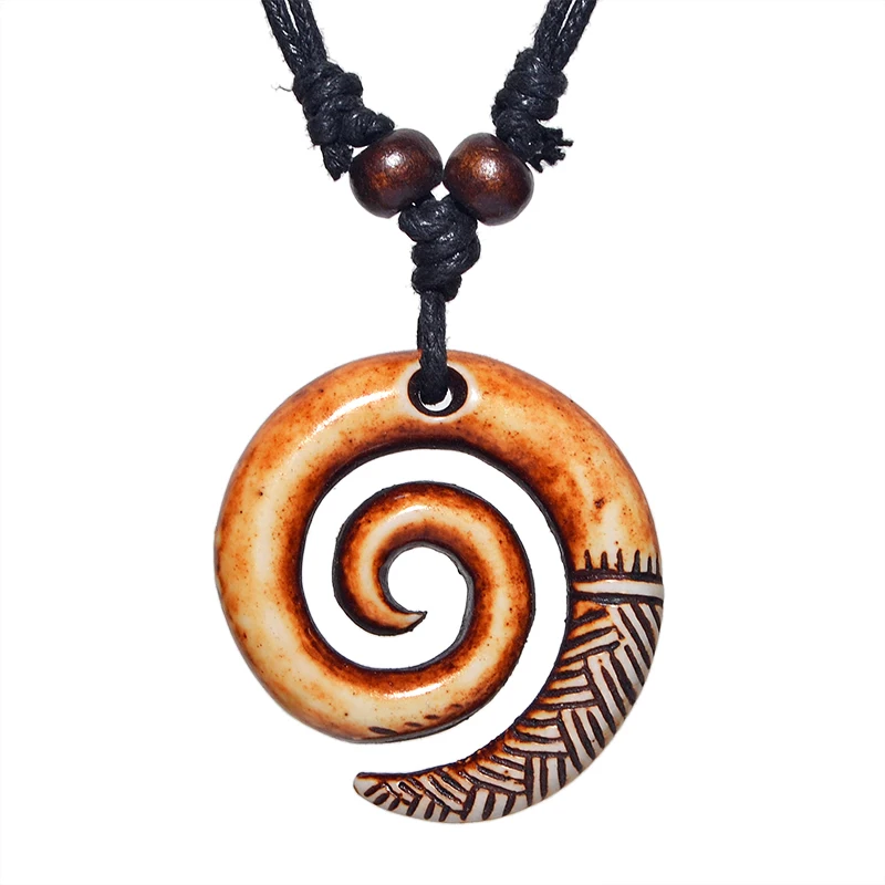 FX016 New Zealand necklace Maori pendant Spiral Koru Choker Retro Jewelry Tribal style Imitation Yak Bone necklace Amulet Gift