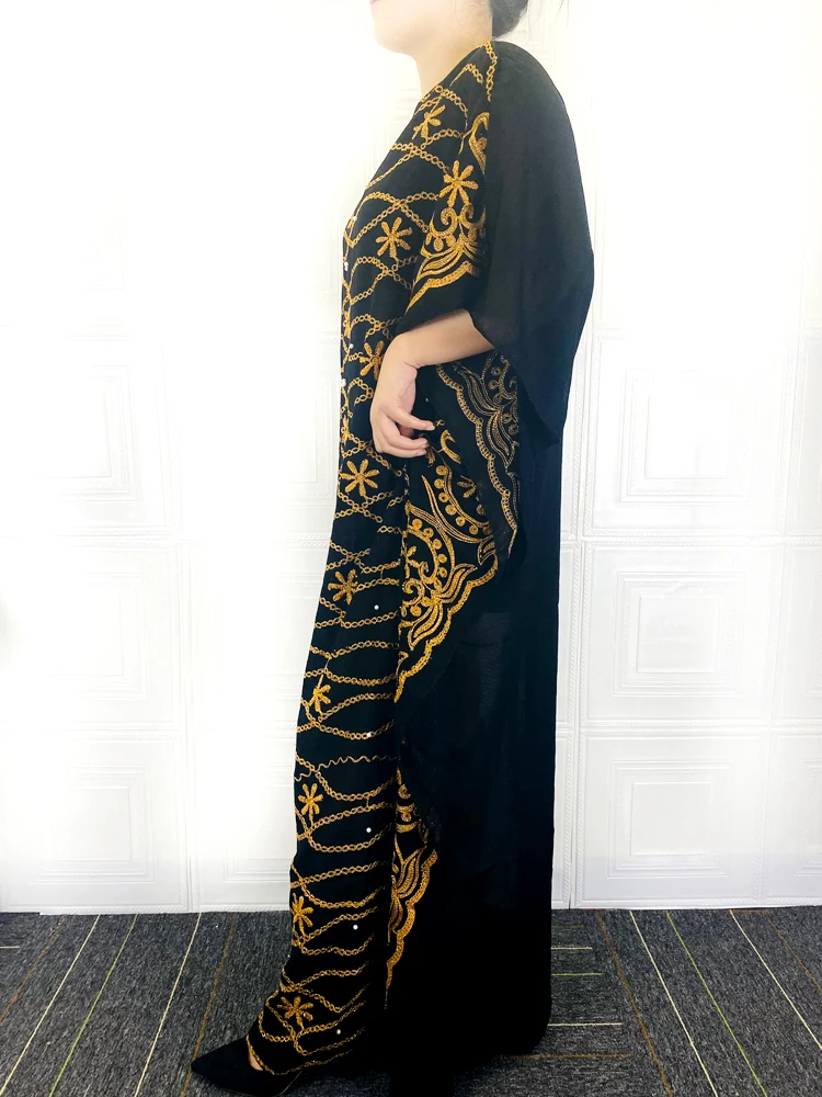 Abayas For Women Dubai 2021 Muslim Turkey Black Dress Short Sleeve Large Size Diamonds African Islam Kattan Long Robe DR-336