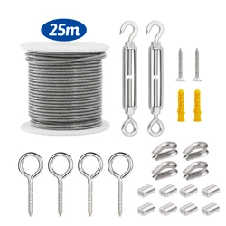 15/25/30/50 Meter Steel PVC Coated Flexible Wire Rope Soft Cable Transparent Stainless Steel Clothesline Diameter 2mm Kit