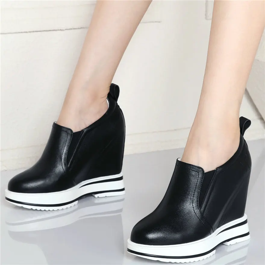 Fashion Sneakers Women Genuine Leather Wedges High Heel Ankle Boots Female Round Toe Platform Party Pumps Shoes Casual Shoes US9