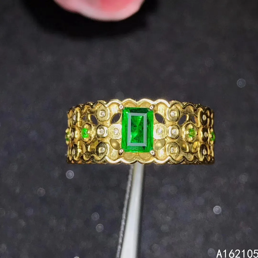 

925 pure silver Chinese style natural Emerald women's noble luxury rectangle adjustable gem ring fine jewelry support detection