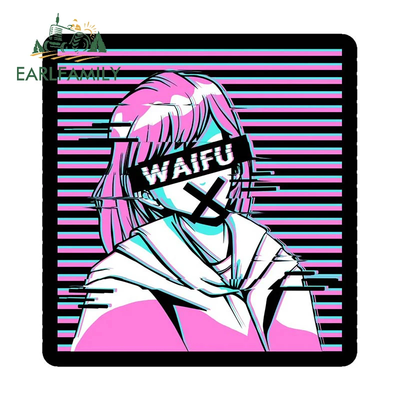 EARLFAMILY 13cm x 12.3cm for Vapour Wave Waifu Car Stickers Personality Cute Decals Vinyl Waterproof Caravan Vehicle Decor