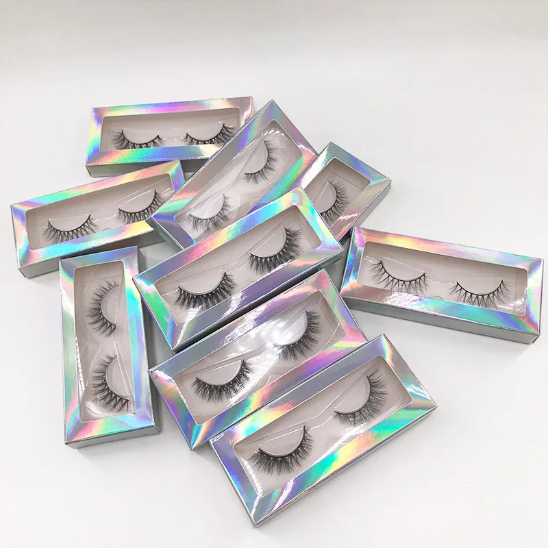 

Wholesale Eyelashes 8-12mm 3D Mink Lashes Holographic Packaging Box Short Natural False Eyelashes