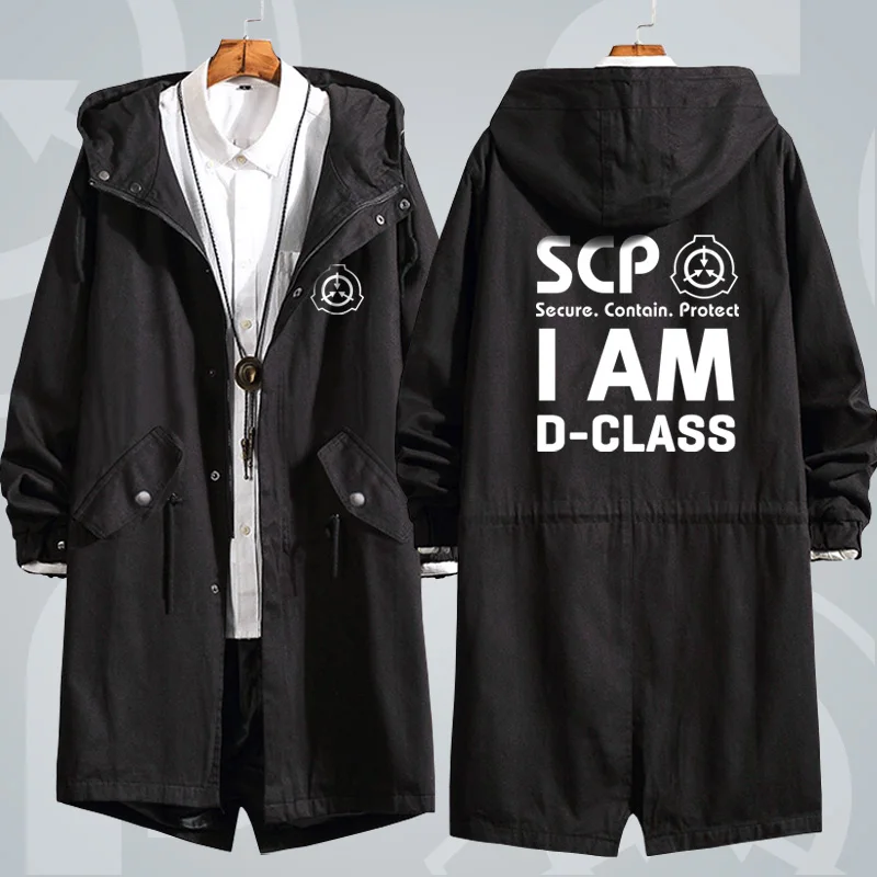 Men Long Coat Anime Game SCP Foundation Cosplay Loose Hoodie Coat Long Trench Jacket Sweatshirt Thicken Overcoat