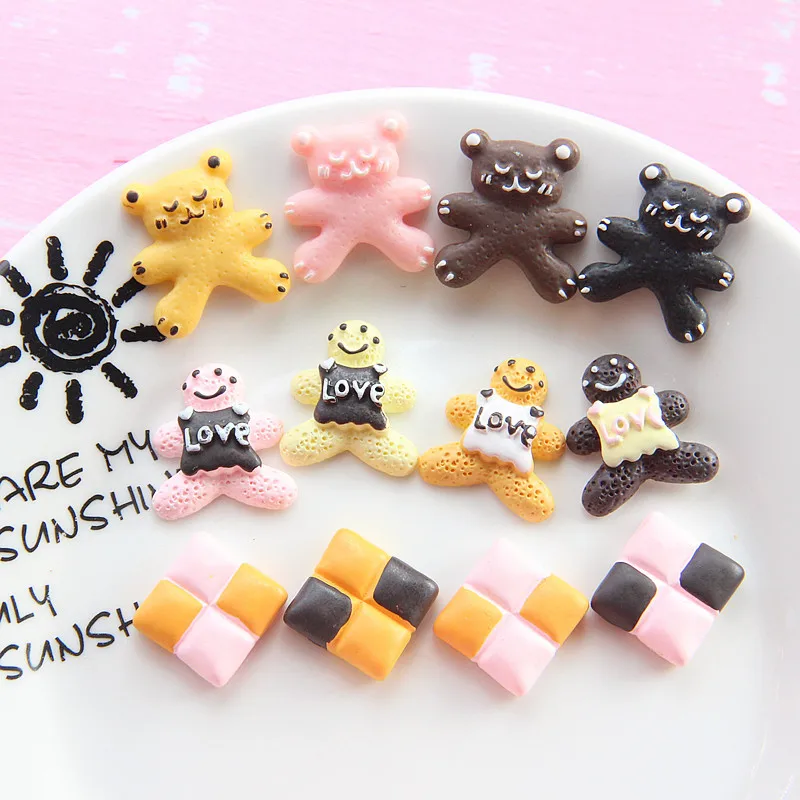 Simulation Resin Cookies Flatback Kawaii Bear LOVE Gingerbreak Man Biscuits DIY Scrapbooking For Phone Case Dollhouse Accessorie