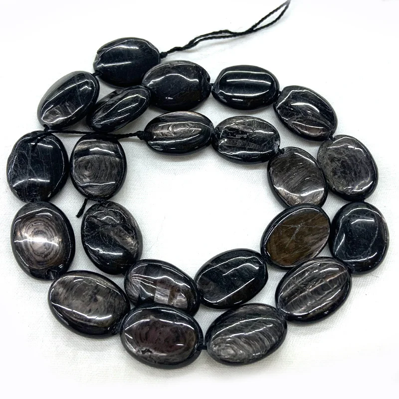 Natural Black Hypersthene Stone Beads 15\'\' Oval DIY Loose Beads For Jewelry Making Beads Women Men Necklace Bracelet CAB Gift