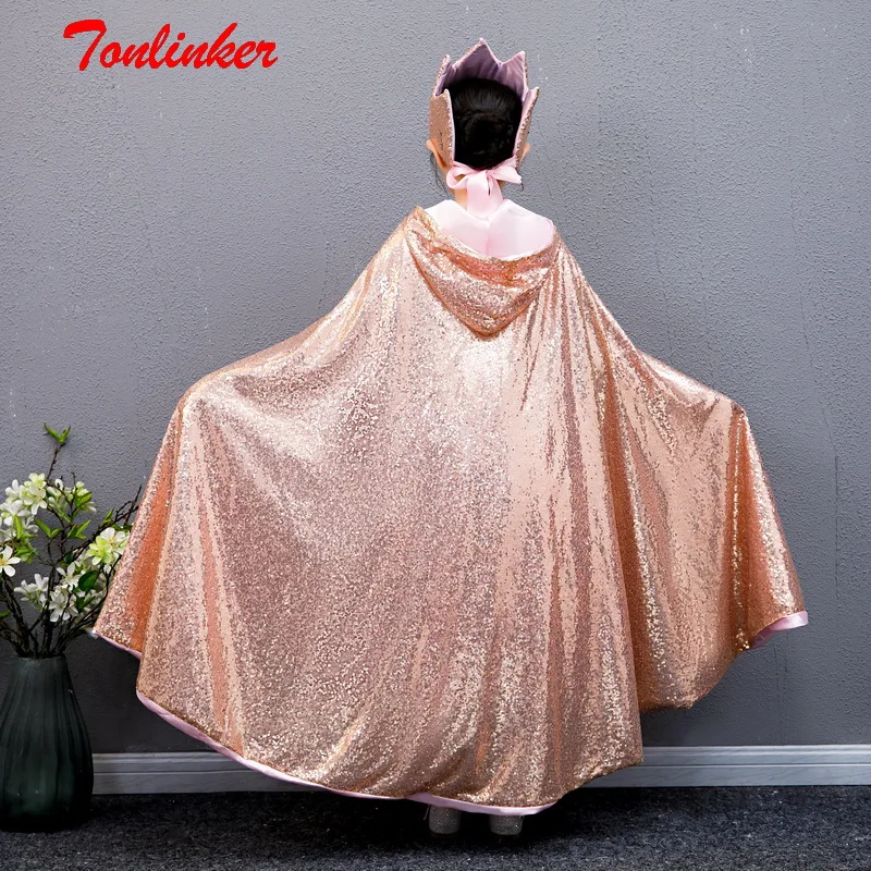 Kids Halloween Cosplay Cape Outerwear Girls Sequins Hooded Cloak Full Length Long Cloak Children Christmas Princess Costume