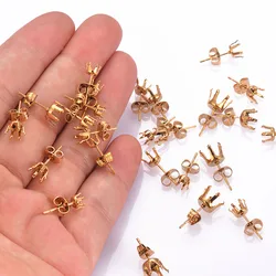 50pcs/Lot Stainless Steel 3-8mm Stud Earring Hooks Settings Base Hoops For DIY Jewelry Making Findings Not Easy Fade