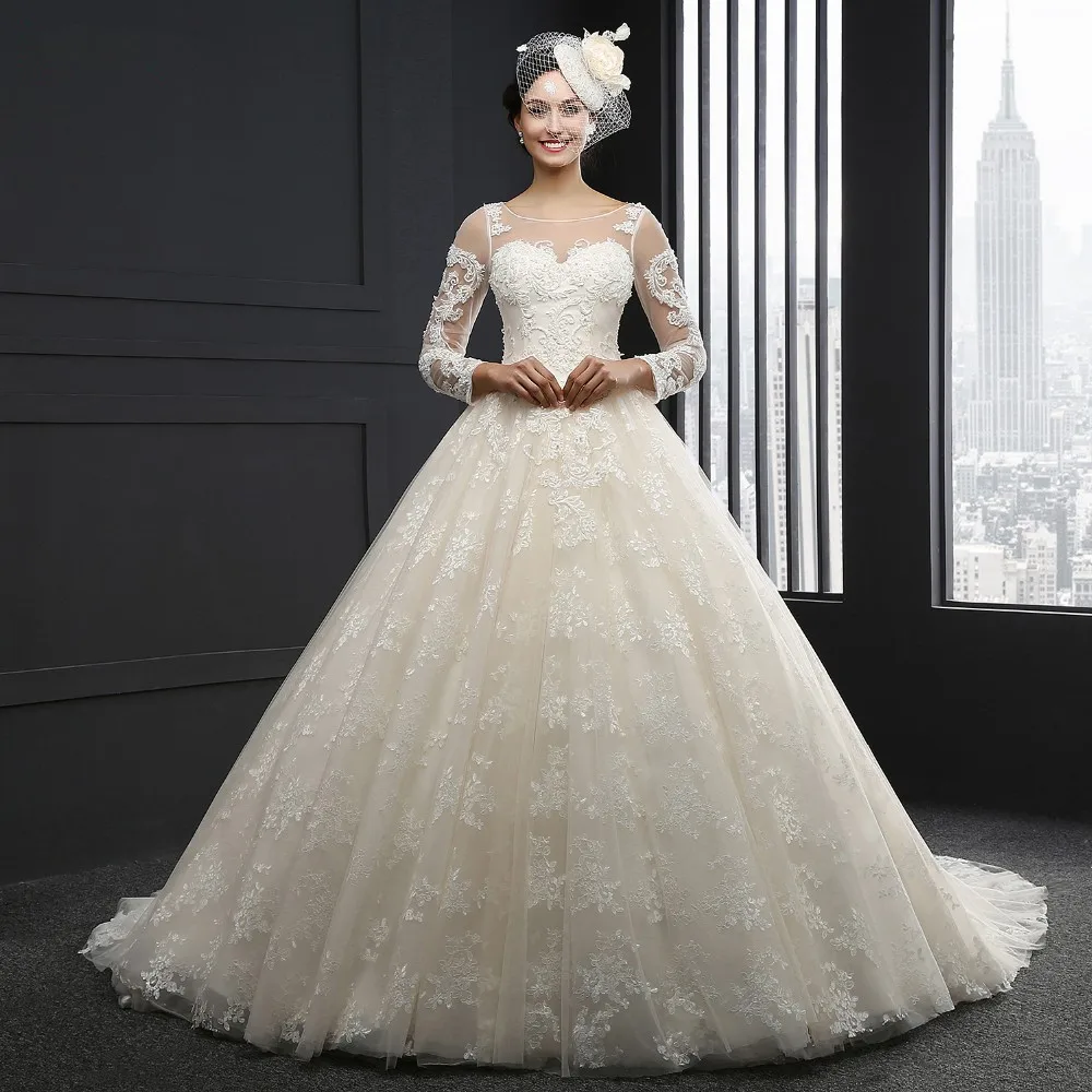 vestido de noiva illusion robe de mariee sweetheart Long Sleeve Appliques lace bridal ball gown 2018 mother of the bride dresses