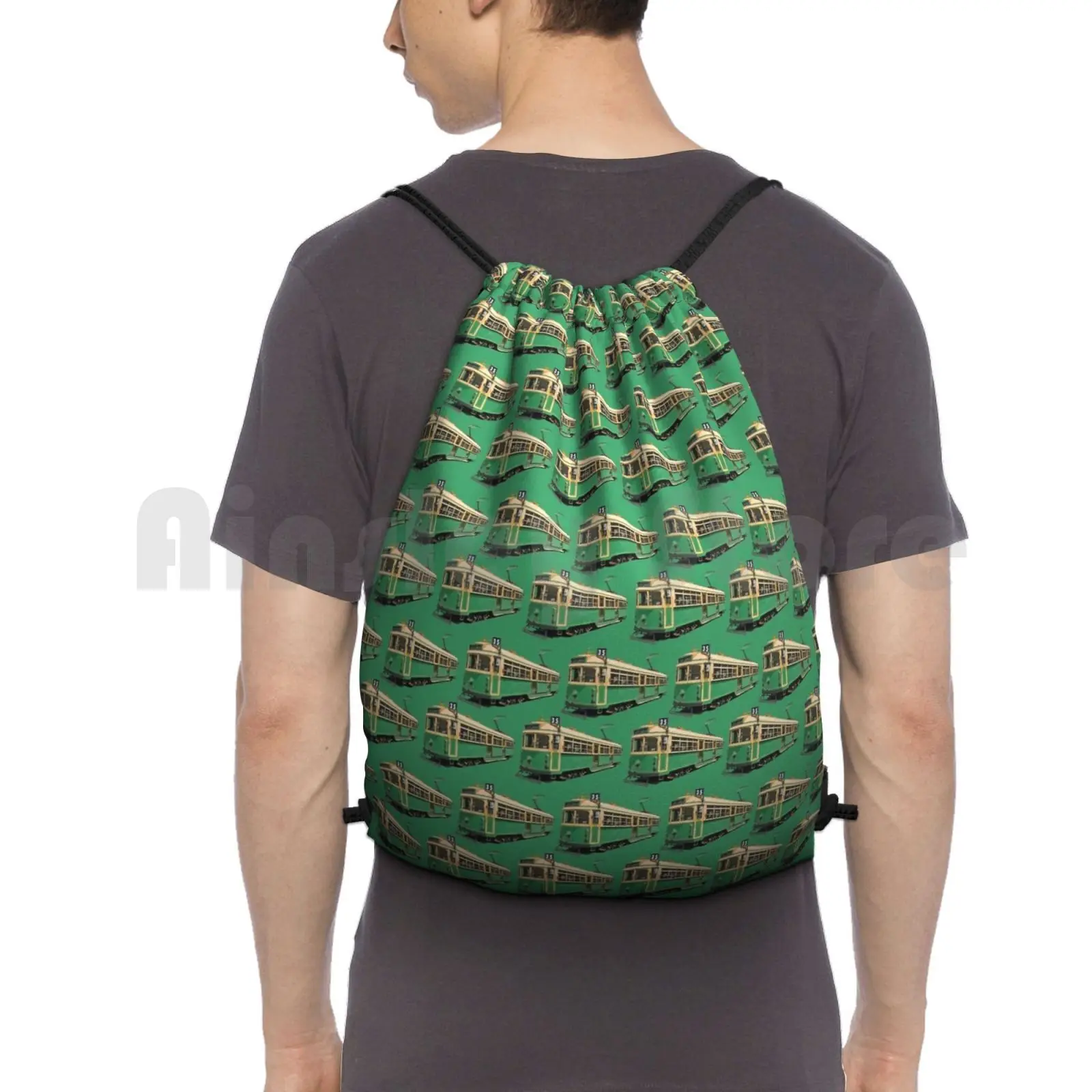 

Melbourne W Class Tram Backpack Drawstring Bag Riding Climbing Gym Bag Melbourne Tram Pattern W Class Green Retro Historic