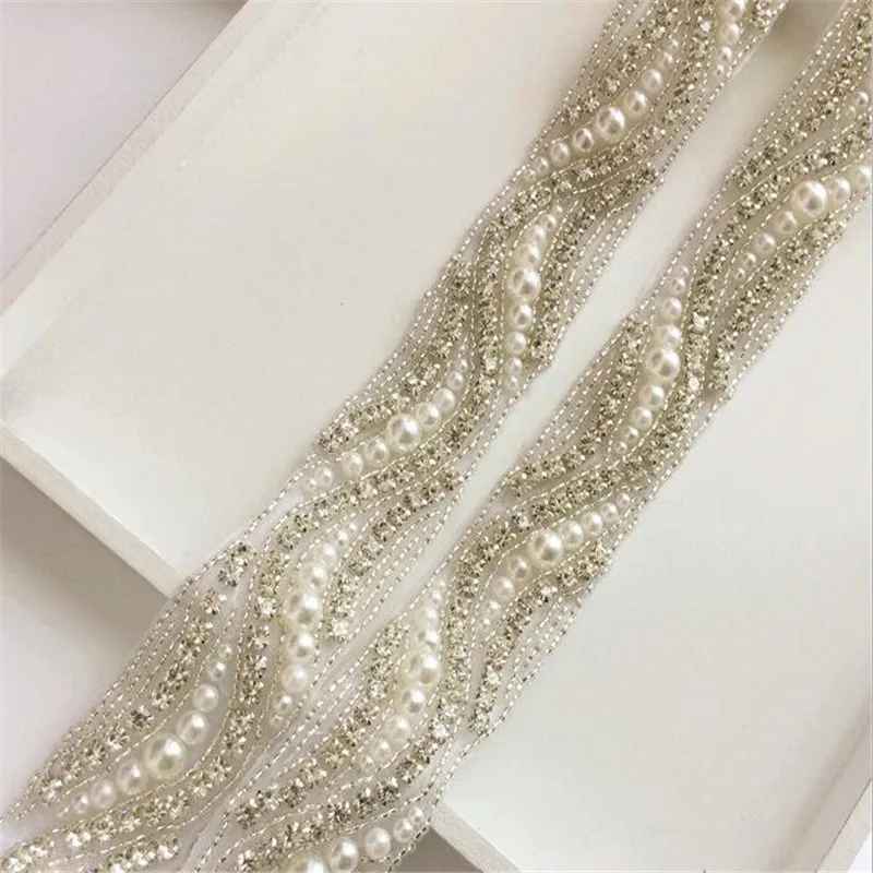1yards Rhinestone Lace Trims Applique For Sewing Clothing Wedding Dress Accessories White Mesh Waistband Lace Decoration