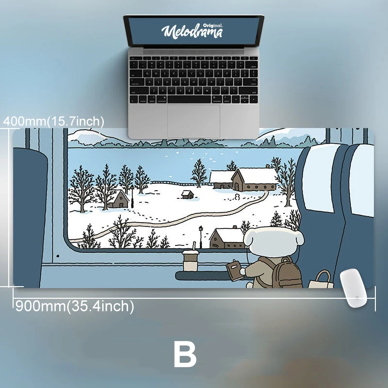 90x40cm Cat and Rabbit HD Thickened Mouse Pad Green Cute Cartoon Animal Personality Oversized Gaming Keyboard Table Mat