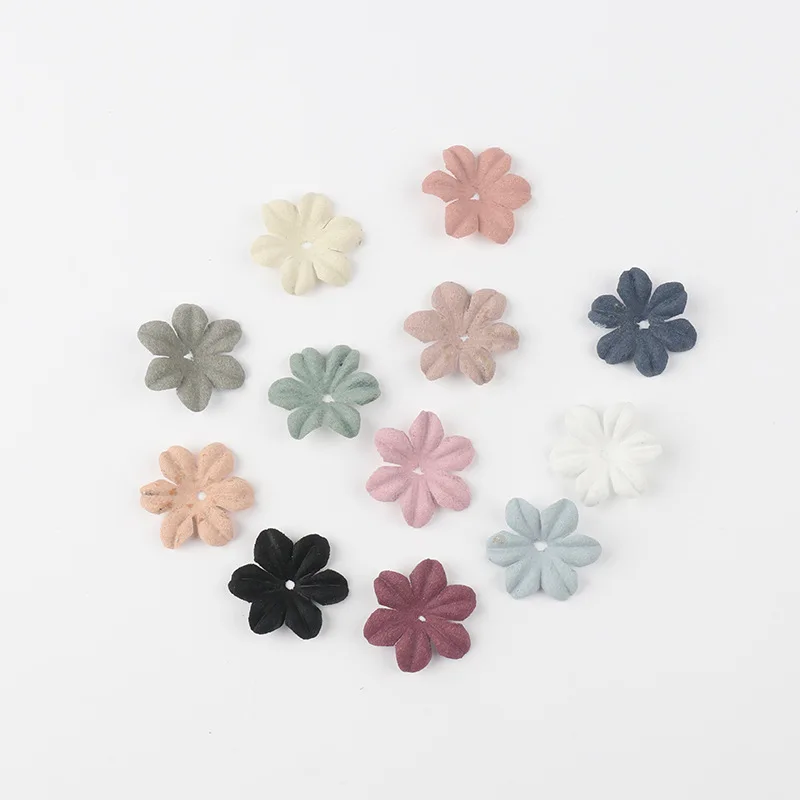 50PC New hair accessories semi-finished headdress handmade DIY material microfiber leather cloth embossed 6 petals flower 3CM