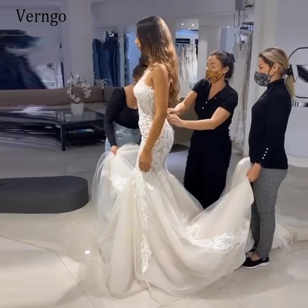 Verngo novo popular laço sereia vestido de casamento para nupcial sexy sem costas tule saia trem varredura 2021 moderno elegante vestidos de noiva