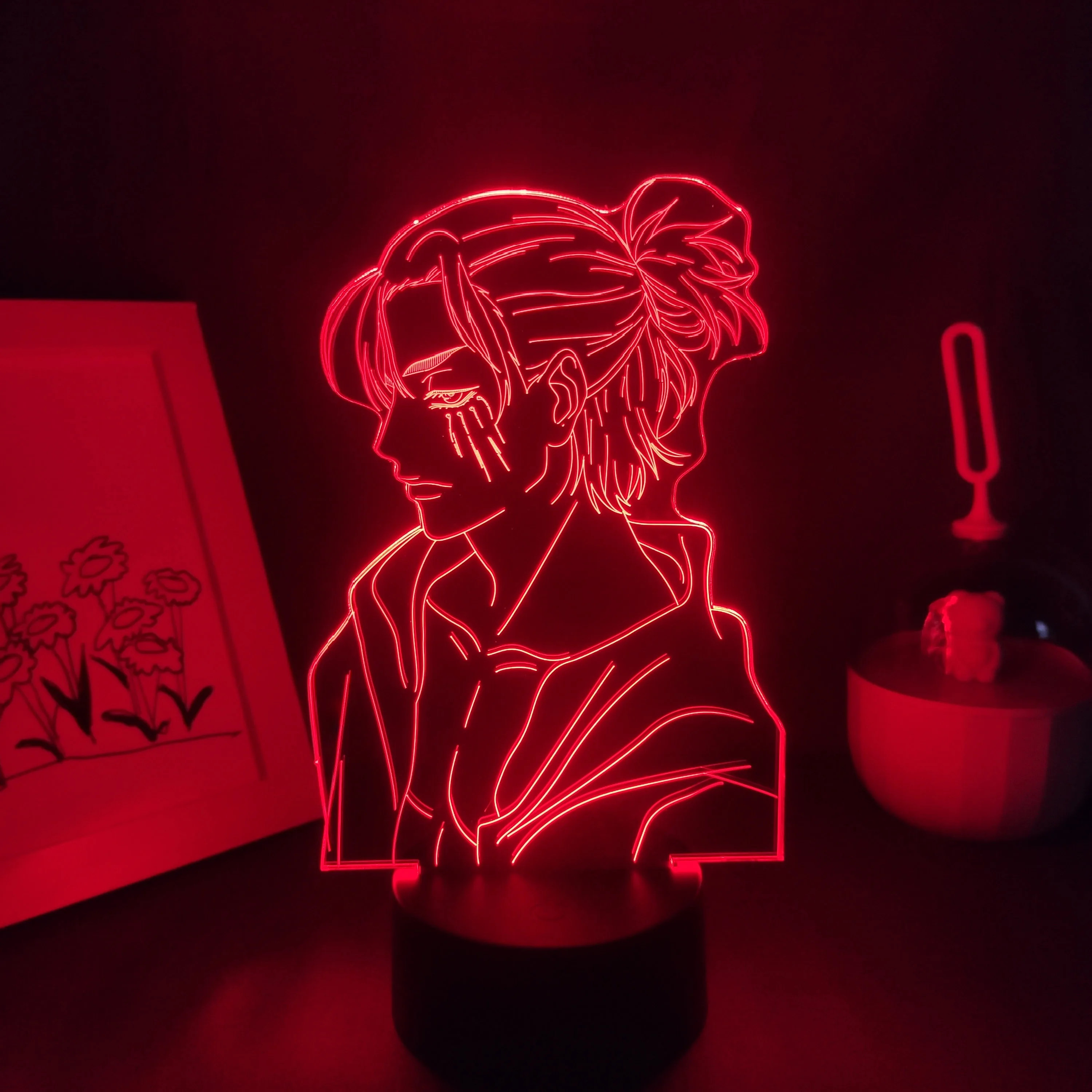 هجوم على تيتان أنيمي الشكل ليفي زوي ثلاثية الأبعاد Led أضواء ليلية النيون هدية عيد الميلاد لصديقها طفل ديكور غرفة نوم مانغا إرين الحمم البركانية مصباح #4