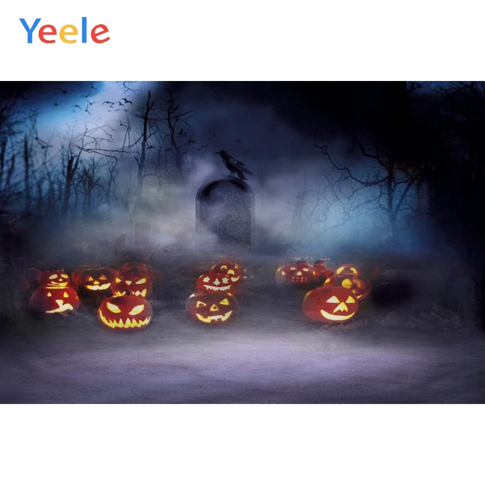 

Halloween Backdrop Pumpkin Lantern Tombstone Forest Bird Background Photography Backdrops For Photo Studio Vinyl Photophone Prop