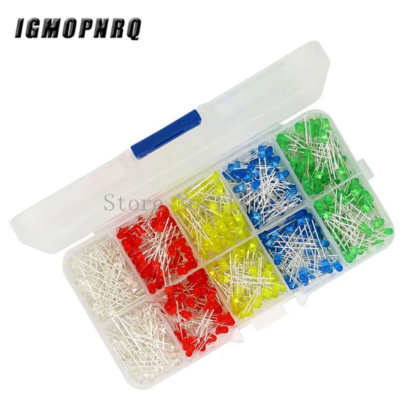 5 Colors x100pcs=500Pcs 3MM LED Diode Kit Mixed Color Red Green Yellow Blue White + BOX DIY kit