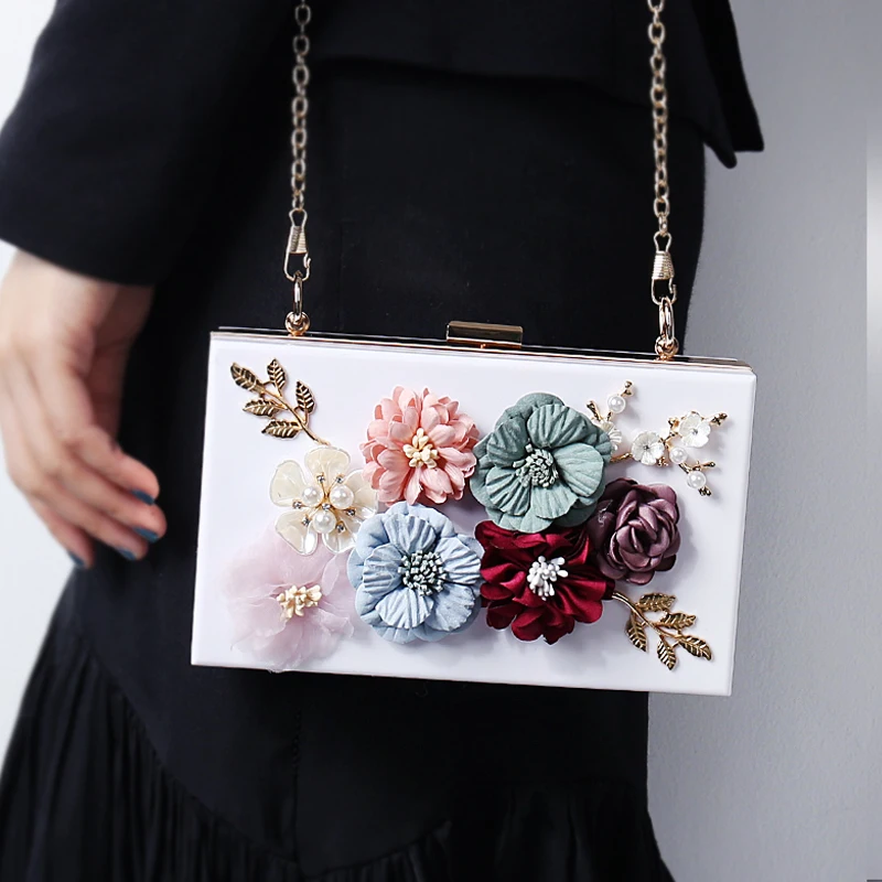 Transparent Purse Women\'s Shoulder Bag Luxury High Quality Flowers Handbag Evening Clutch Clear Acrylic Designer Ladies Bag