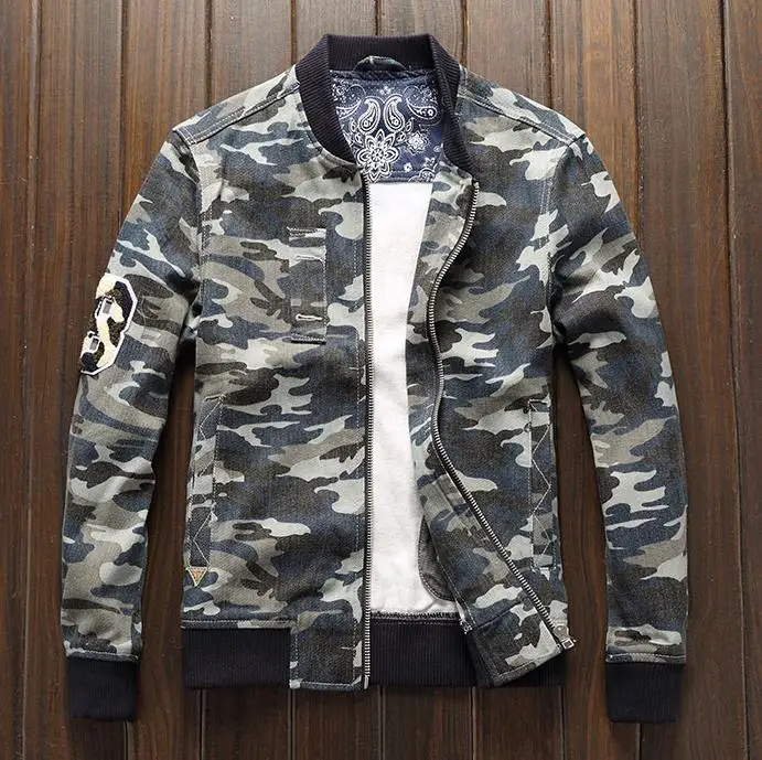 

Camouflage Men's Fashion Spring Autumn Pilot Denim Male Casual Bomber Jacket Army Fans Coat Drop Shipping