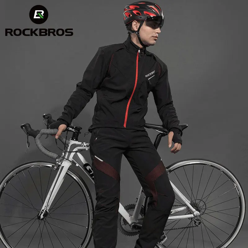 ROCKBROS Radfahren Kleidung Set Winter Thermische Fleece Hosen Regendicht Winddicht Reflektierende Radfahren Jersey Set Männer Frauen Sportswear