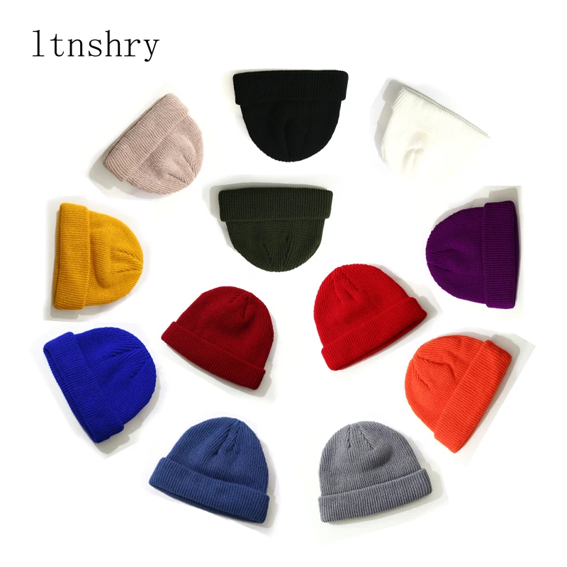 

New Knitted Beanie Hat Men Skullcap Women Winter Warmer Retro Brimless Baggy Melon Cap Black Cuff Docker Beanies Hats For Men
