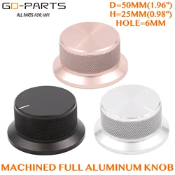 50mm-25mm Machined Solid Full Aluminum Volume POTENTIOMETER KNOB Sound Control Cap 6mm Hole Audio DIY Black Silver Golden 1PC