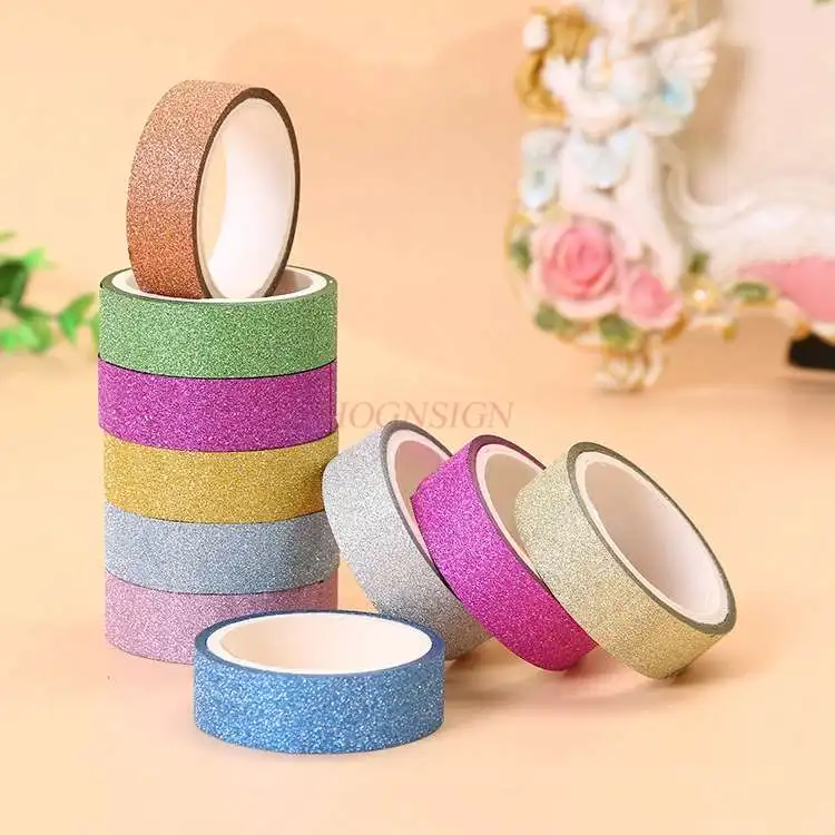 1pcs Gold Powder Tape Color Fluorescent Pearlescent Glitter Tape Handmade Decorative Plastic Stickers