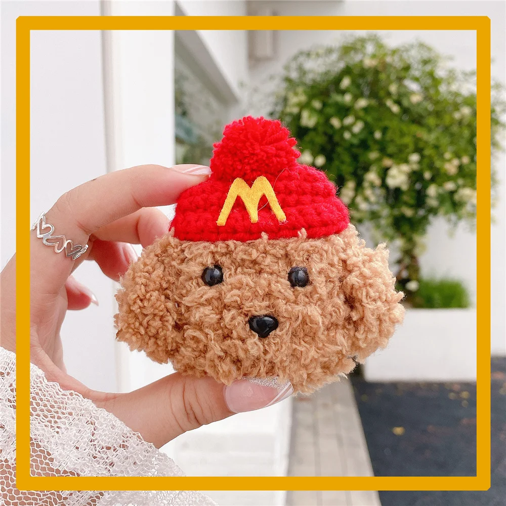 INS Fashion Cute Plush Teddy dog McDonald label Earphone Case For AirPods Pro 2 1 Headset case For 2021 New airpods 3 for winter