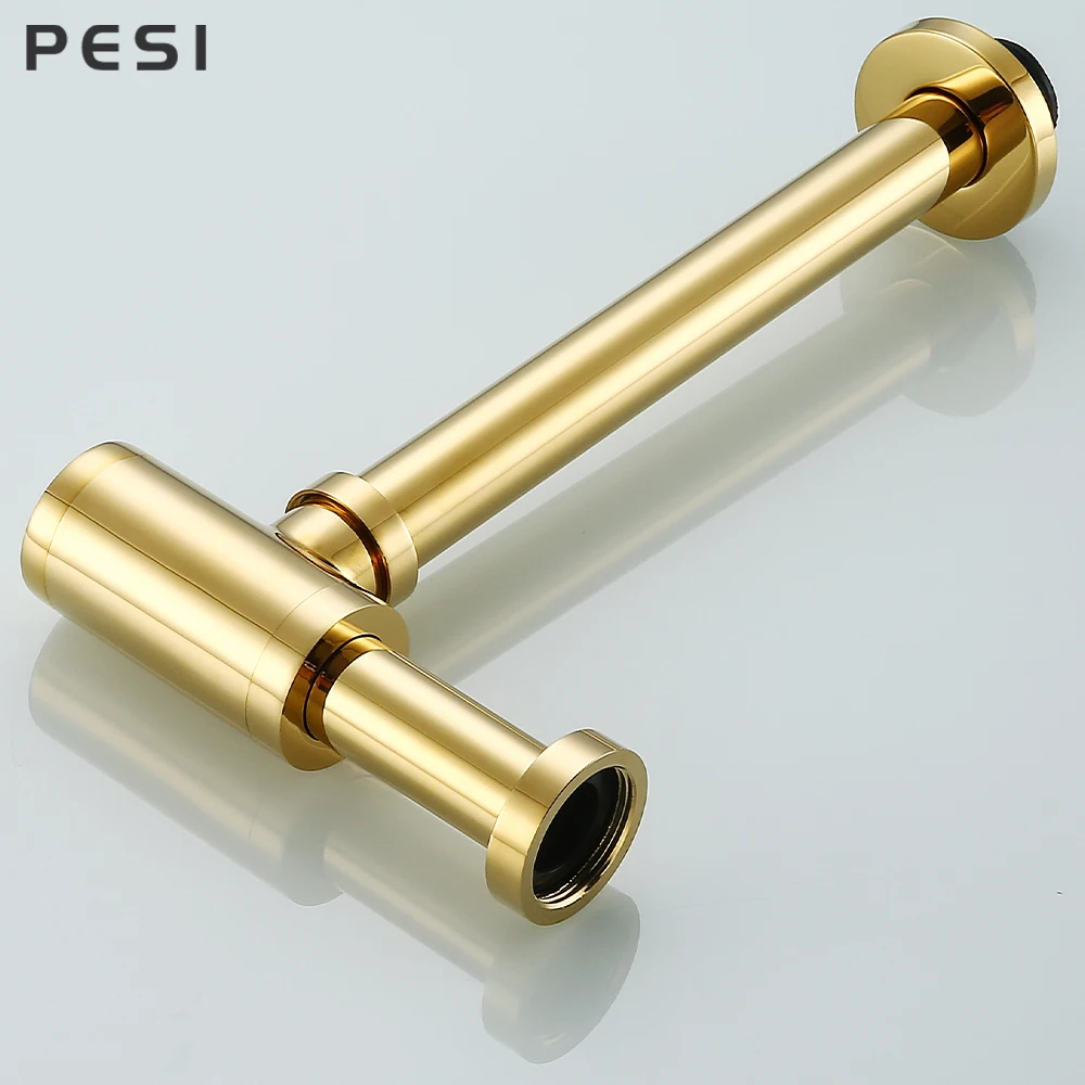 Imagem -03 - Rodada Sifão Waste Pipe Kit Antique Brass Armadilha Garrafa Vaidade do Banheiro Bacia Hardware Rose Gold P-trap