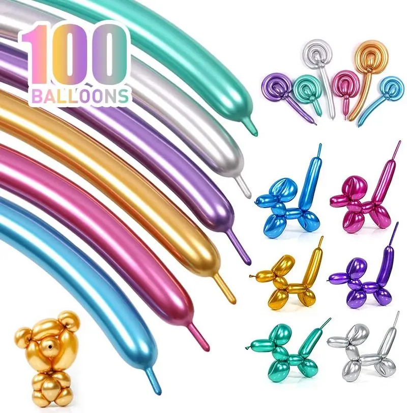 10/20/50/100pcs metallic long strip Balloon Shiny Tying Twist latex Weaving Helium Balloon Birthday Wedding Party decorations