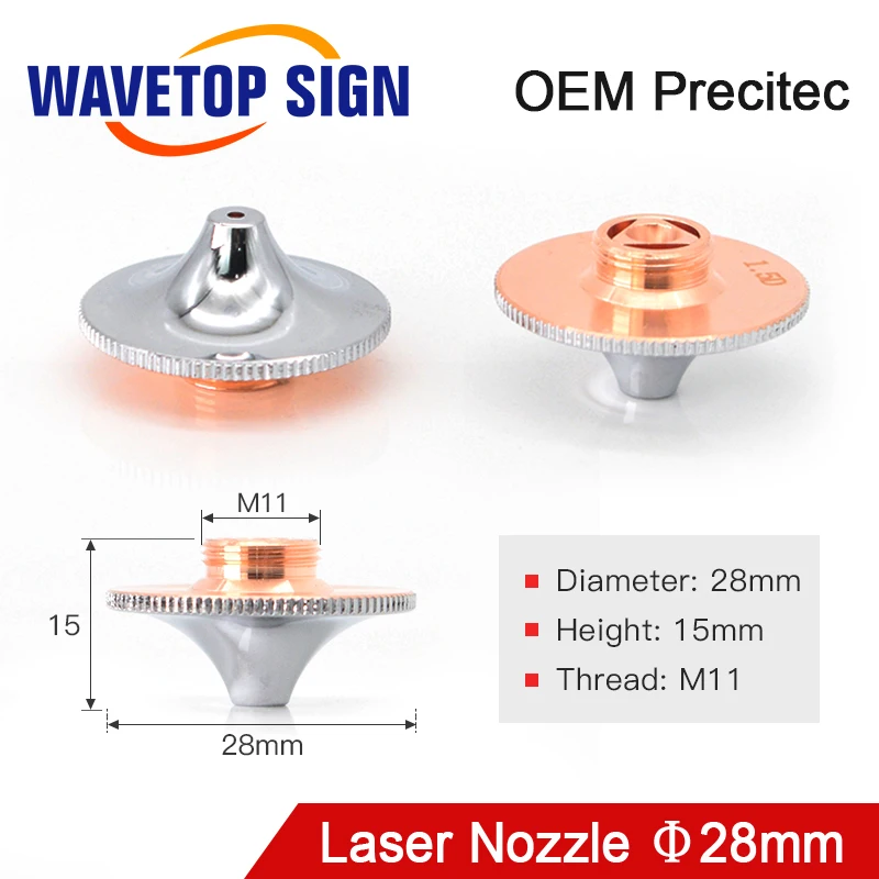 WaveTopSign Dia.28mm Laser Nozzle Single Double Layer Caliber 0.8 - 6.0 for Precitec Fiber Laser Cutting Head