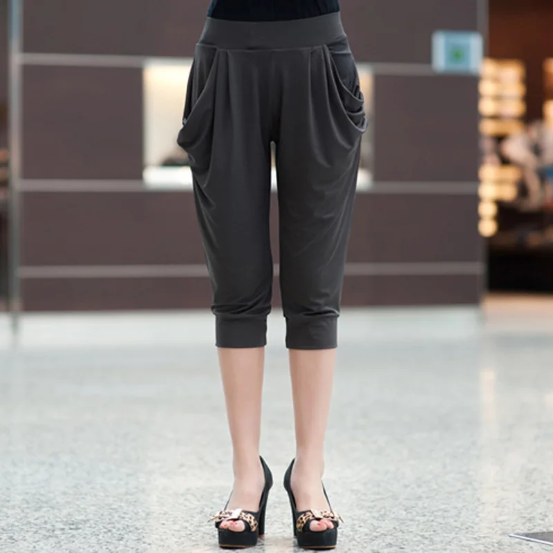 Summer Womens Harem Pants High Waist Loose Straight Calf-length Pants Comfortable Casual OL Pants