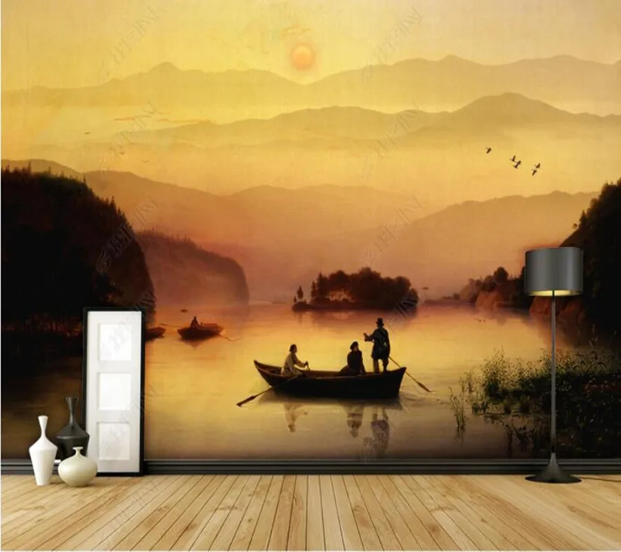 

Papel de parede Retro European Landscape Scenery Oil Painting 3d wallpaper mural,living room bedroom wall papers home decor