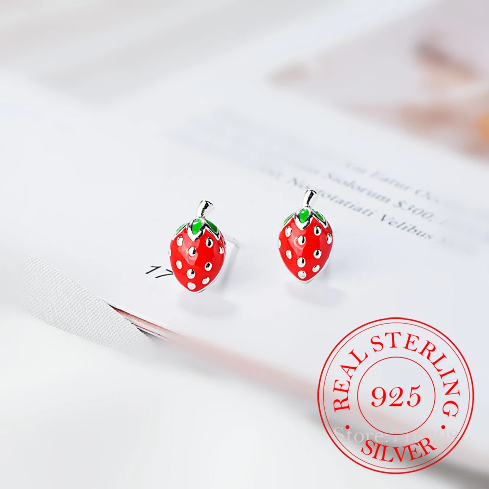 

925 Sterling Silver Piercing Strawberry Cut Stud Earrings for Women Girls Wedding Party Gift pendientes