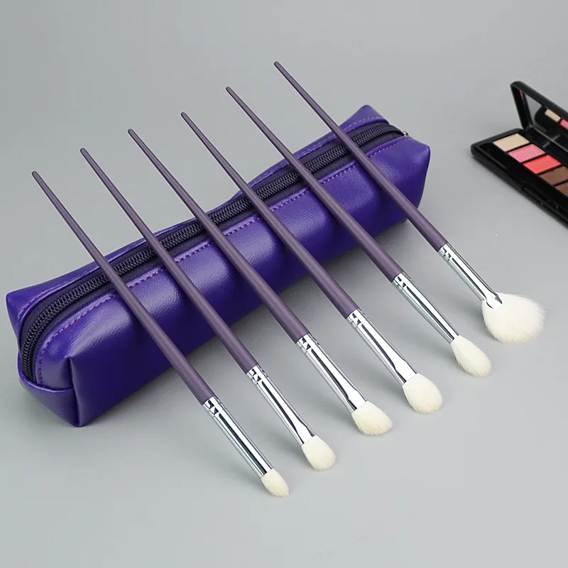 Ensemble de pinceaux de maquillage pour les yeux, violet, en poils de chèvre, de haute qualité, pour ombre à paupières, pour le nez, surligneur, 6 pièces