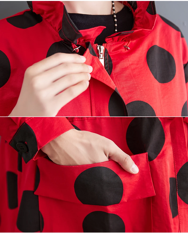 2026 Autumn Winter Oversized Polka Dot Long Trench Coat For Women Clothes Stand Collar Drawstring Fashion Casual Loose Outerwear